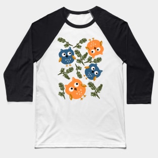 Owl And Pine Tree Pattern On Dark Blue Baseball T-Shirt